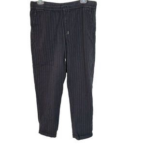 Garnet Hill Womens S Gray Pinstriped Drawstring High Rise Cropped Trouser Pants